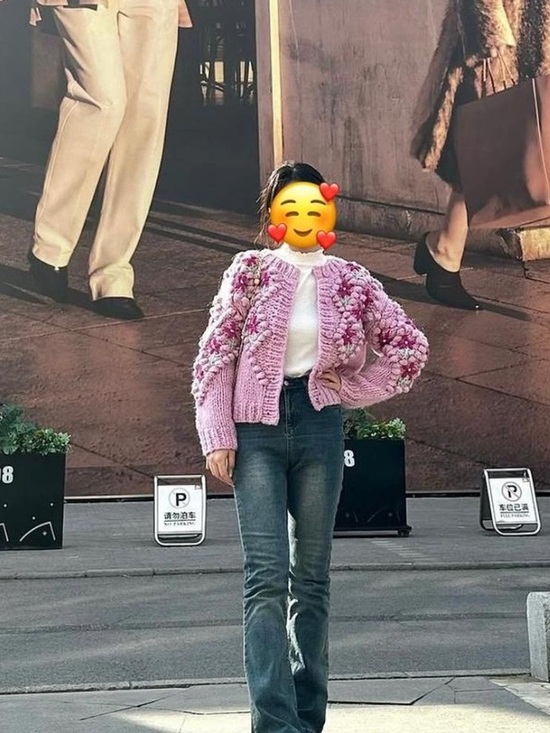 Pink Knit Floral Bubble Cardigan Sweater - Picture 2 of 3